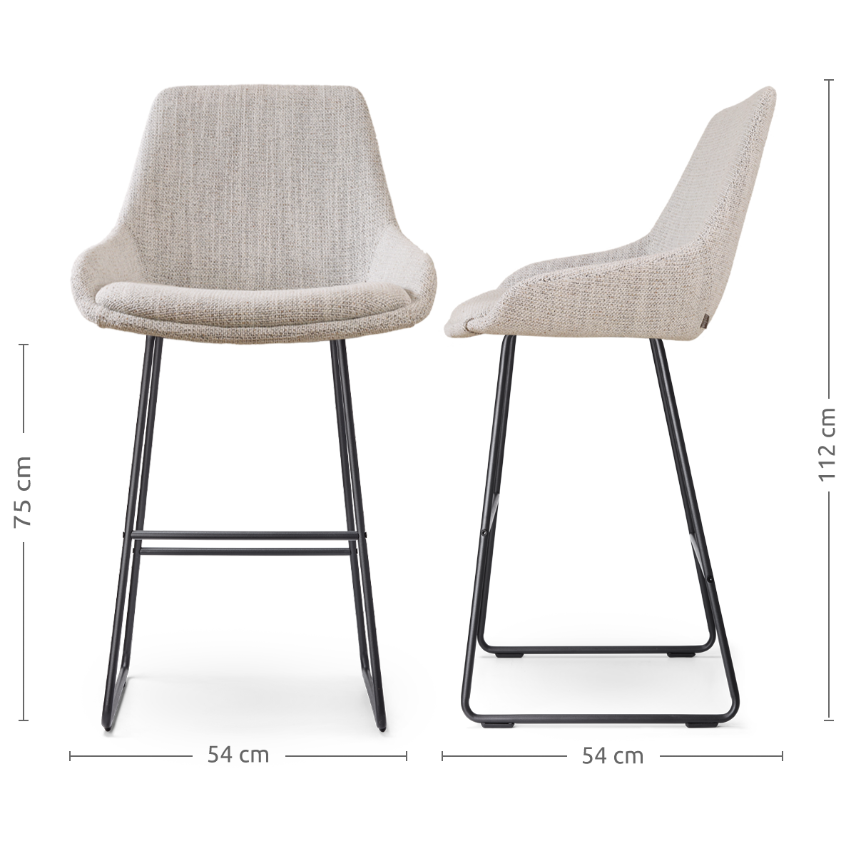 Barkruk Nino-Isa grijs beige gemêleerd - zwart 75 cm