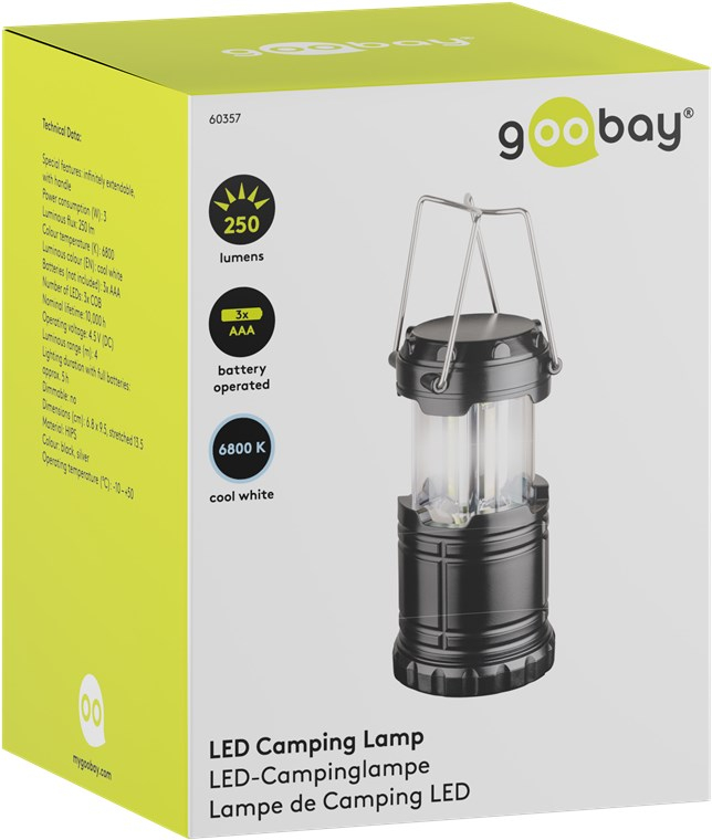 Ausziehbare LED Camping Lampe High Bright Outdoor Laterne mit Tragegriff 250 Lumen (Batteriebetrieben) - Schwarz