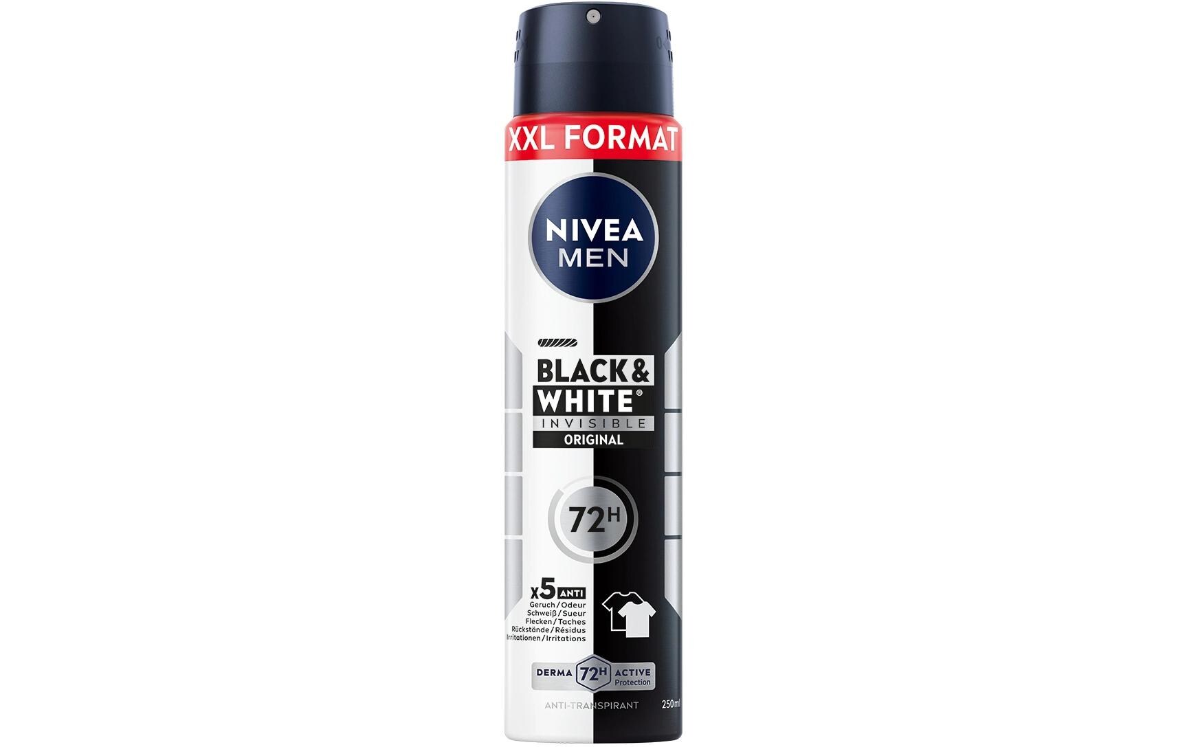 Deo Spray Black and White XXL 250 mlDeodorant, das weniger weisse Rückstände auf dunklen Stoffen hinterlässt