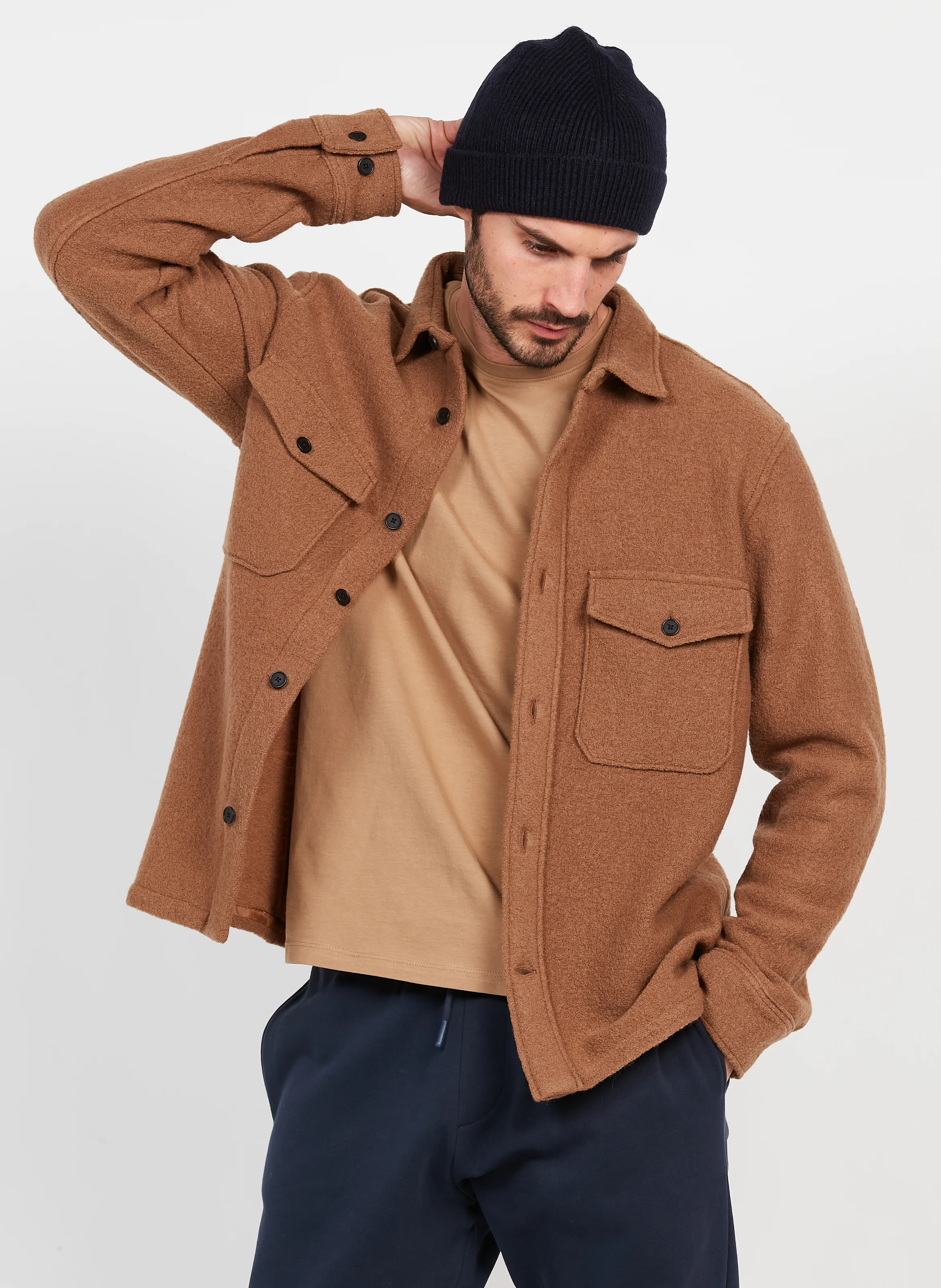 Tee-shirt droit col rond en coton | Marron
