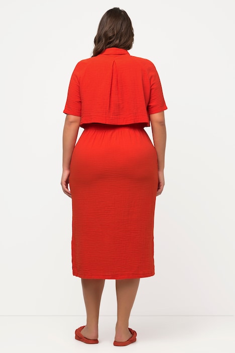 Midikleid, Hemdkragen, Halbarm, Musselin, Biobaumwolle