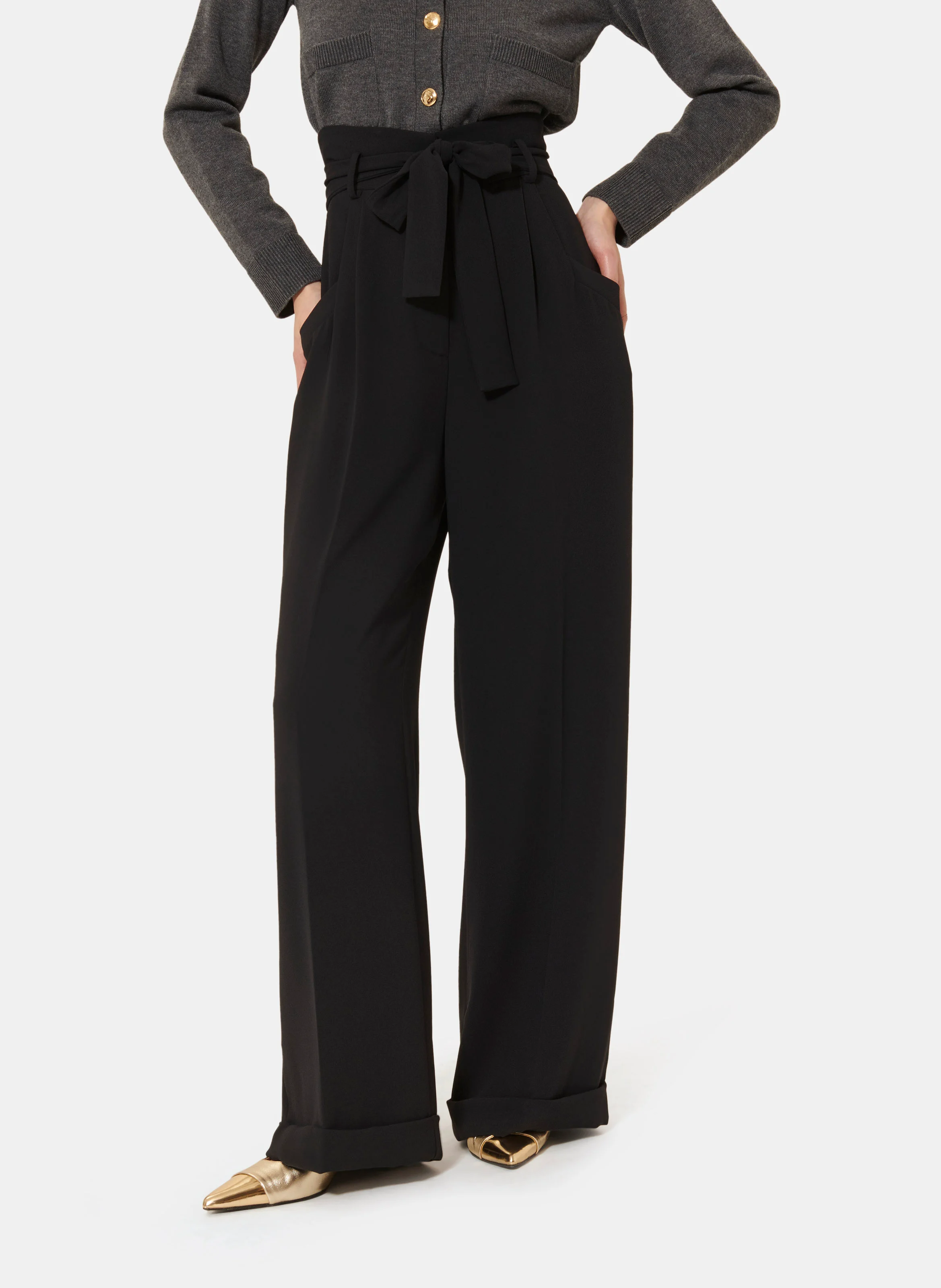 PIA - Pantalon large taille haute | Noir