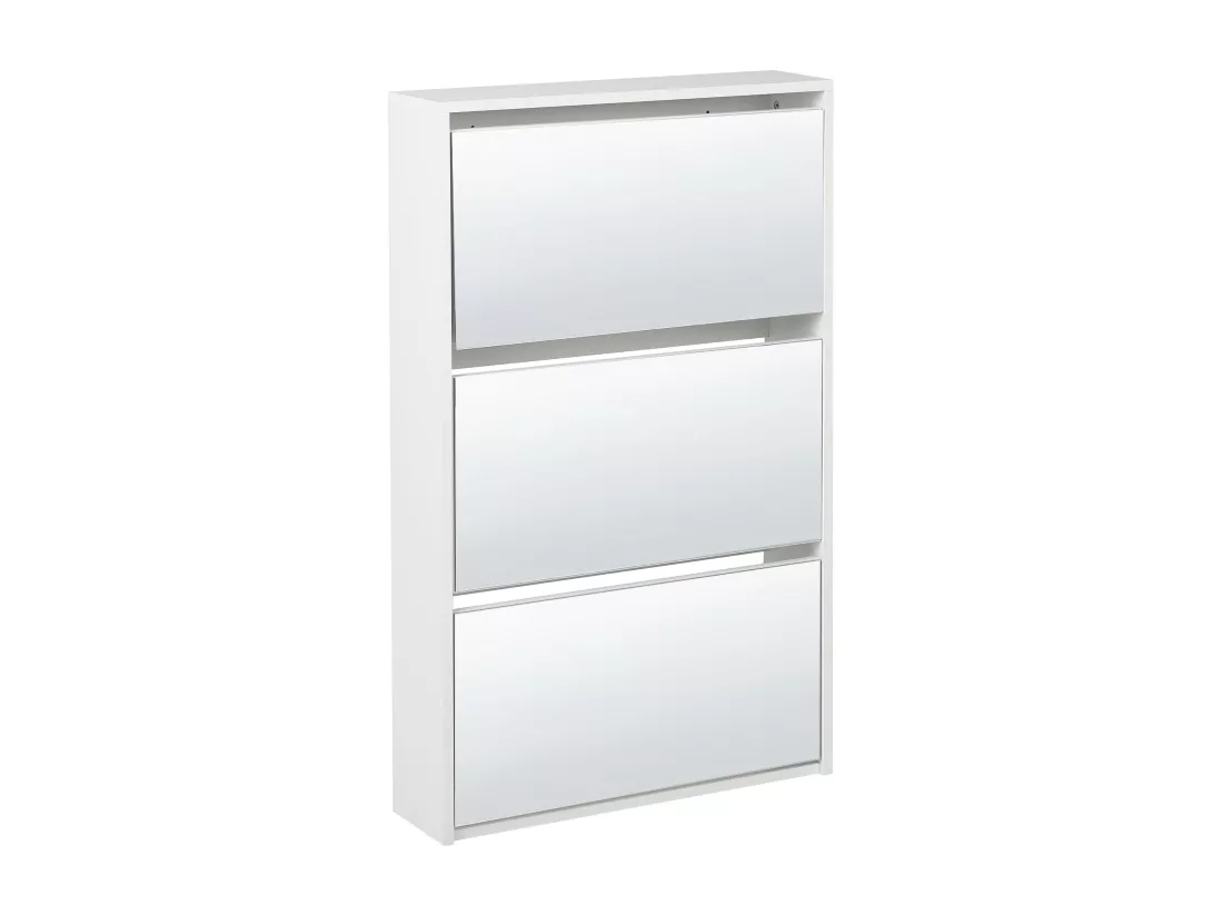 Meuble à chaussures avec 3 compartiments et miroir blanc MIDFIELD