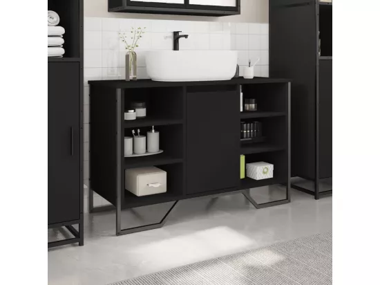 Armoire lavabo de salle de bain noir 91x35x60 cm
