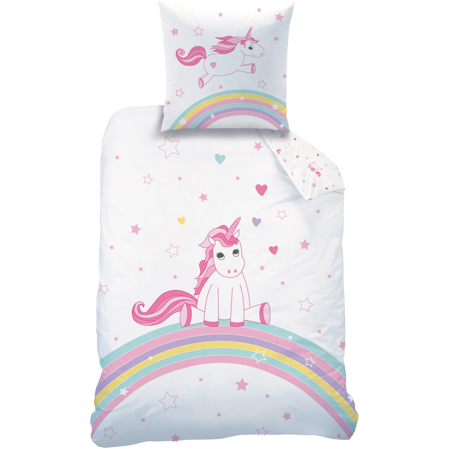 MTOnlinehandel Bettwäsche Kinder-Bettwäsche, Flanell, 80x80 + 135x200 Einhorn