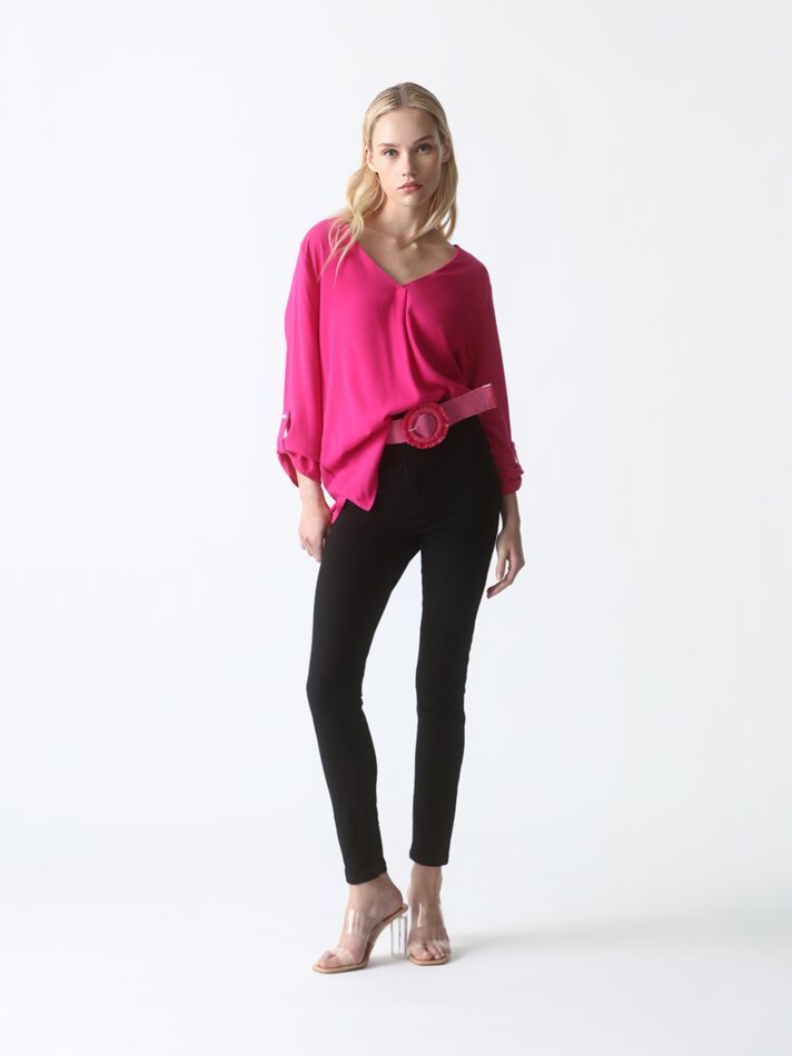 Camisa com decote em V - Rosa