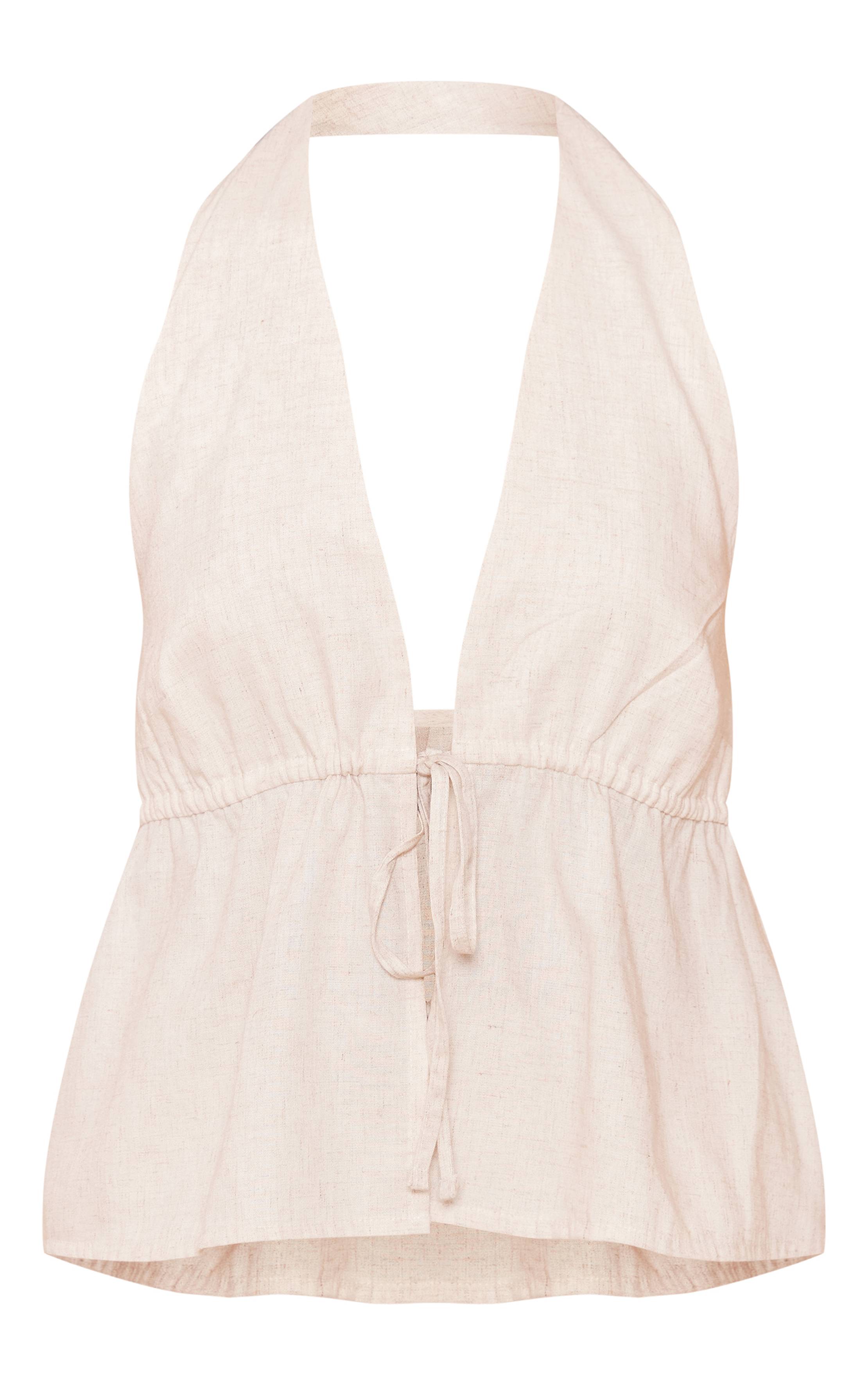 Gris Pierre Top Long Effet Lin À Taille Nouée