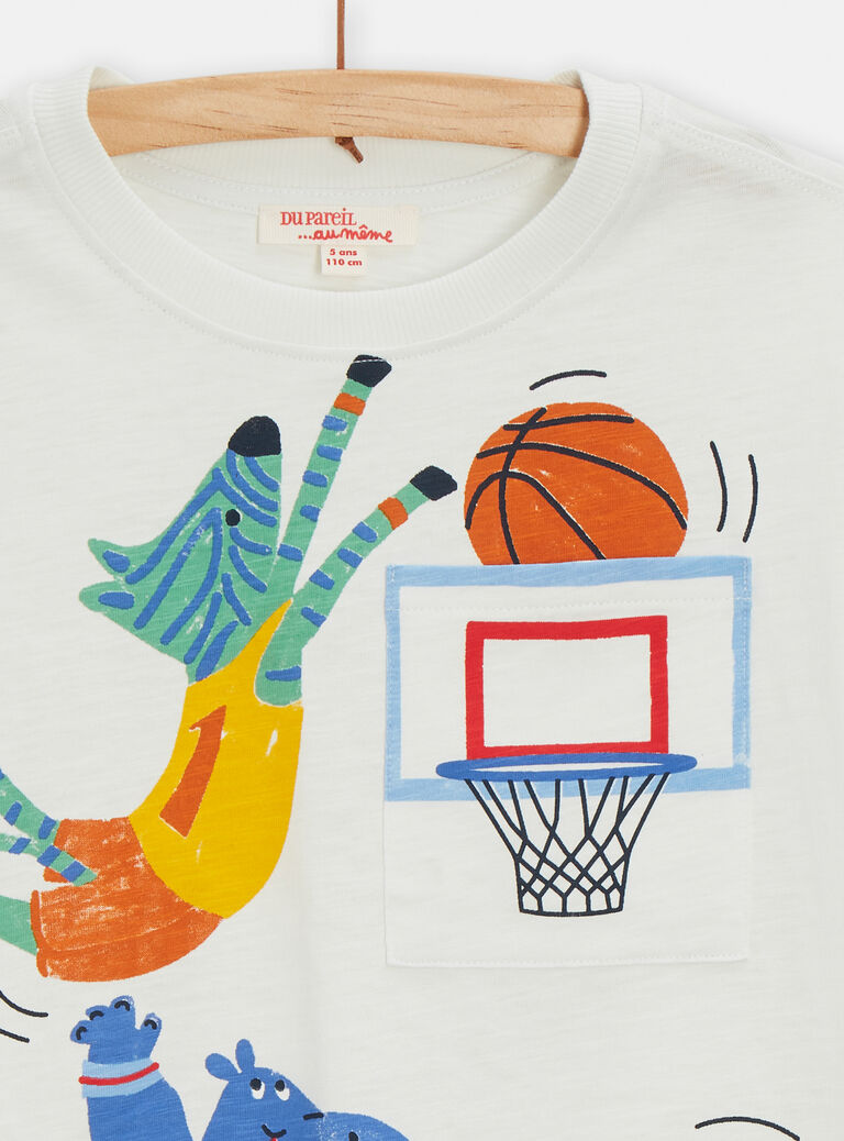T-shirt écru animation basketball pour garçon