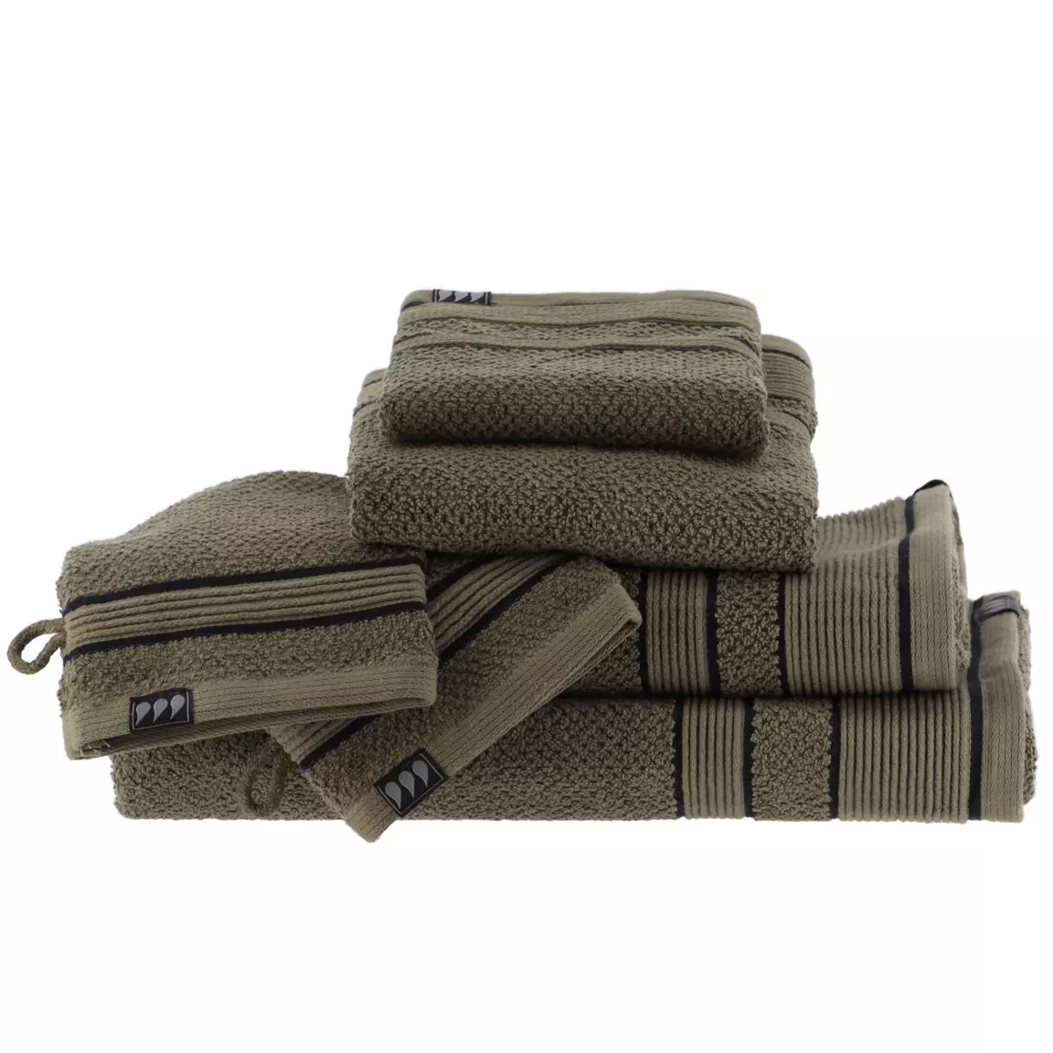 Serviette de bain coton (30 x 50 cm) Black Line Vert kaki / noir