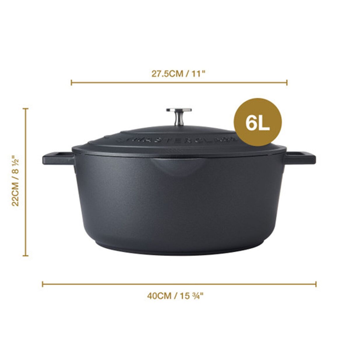 Oval non-stick-gryte 6 liter, svart
