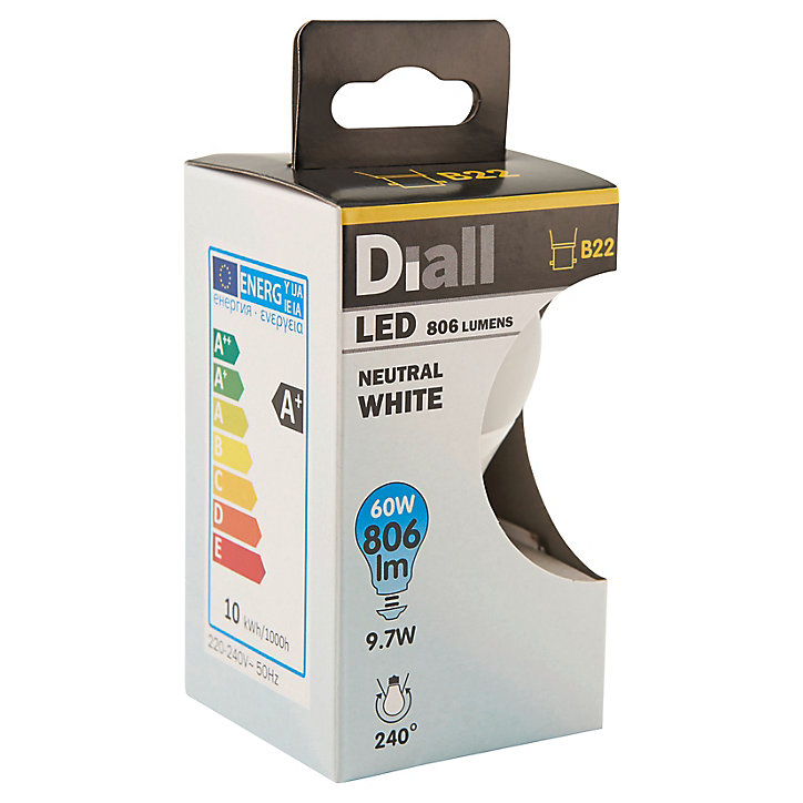 Ampoule LED Diall GLS B22 9,7W=60W blanc neutre