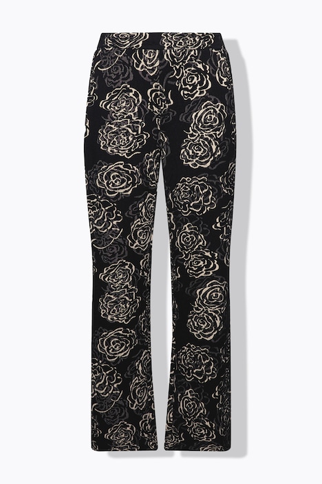 Jacquard-Jerseyhose, Blüten, weites Bein, Elastikbund