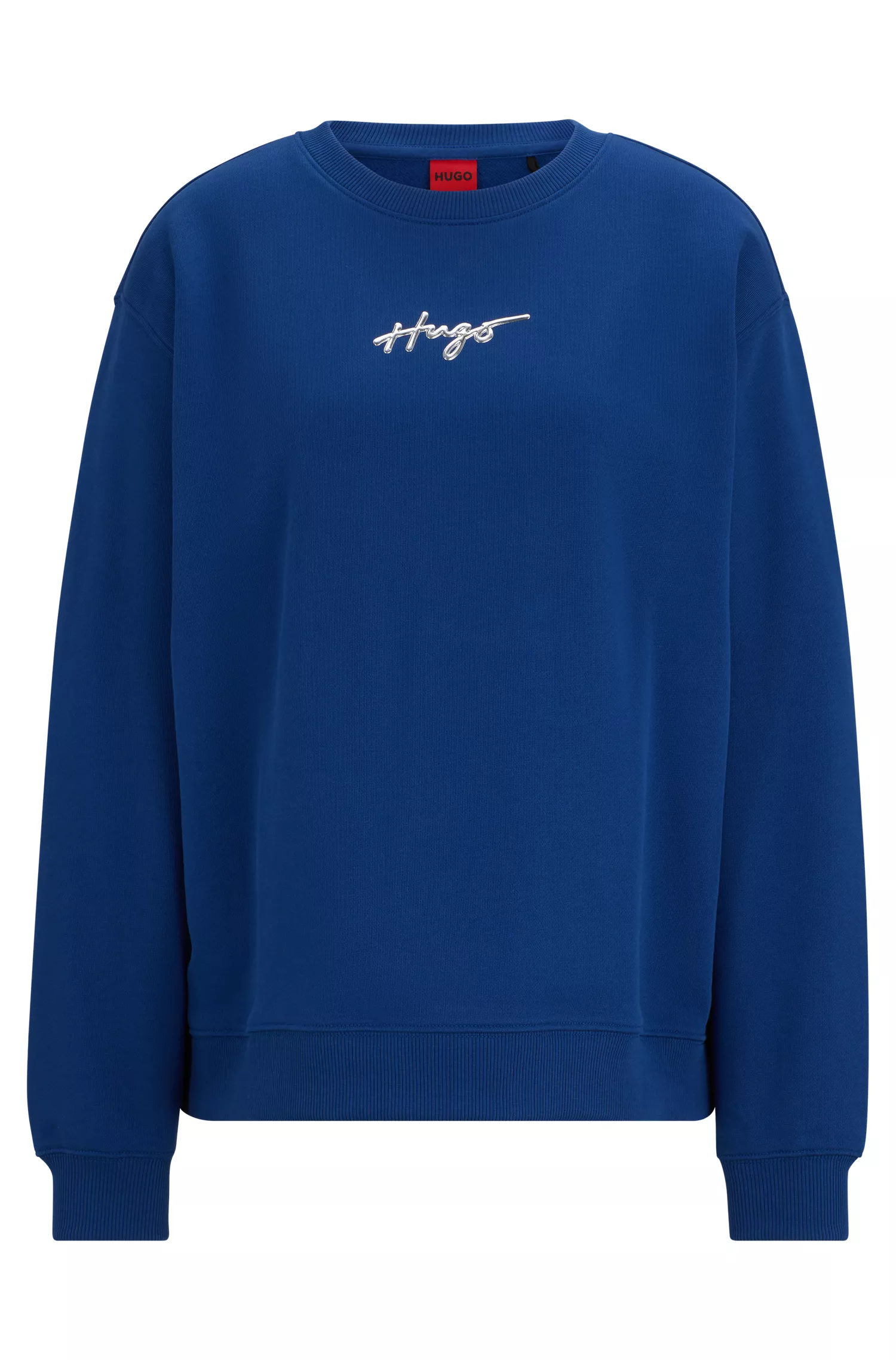 Moletom HUGO vermelho de modelagem relaxada com logotipo manuscrito em efeito metálico