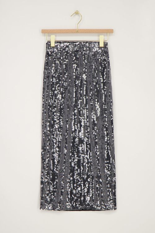 Zwarte midi rok met pailletten