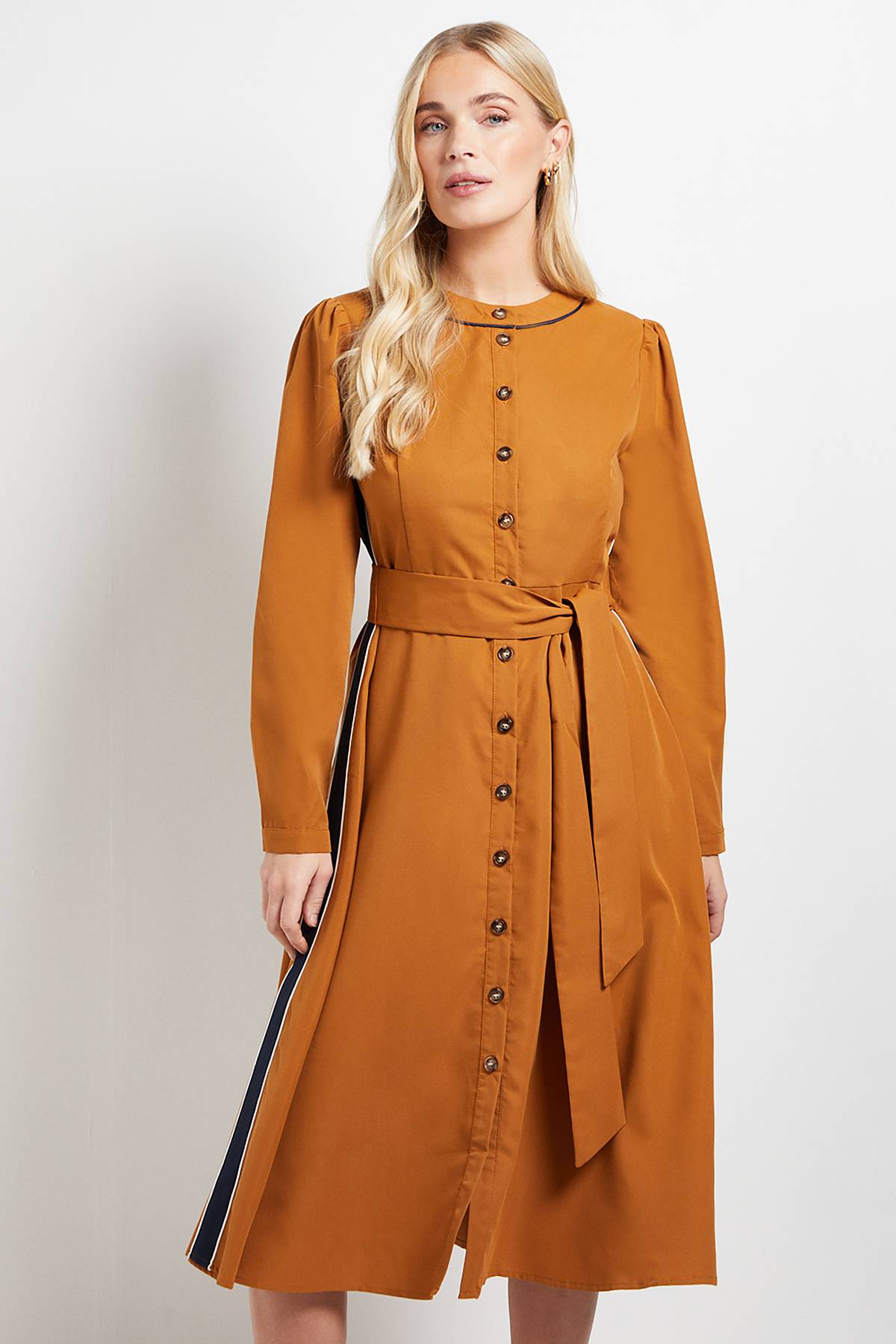 Wallis Robe Midi Petite Taille À Rayures Latérales Avec Ceinture Nouée