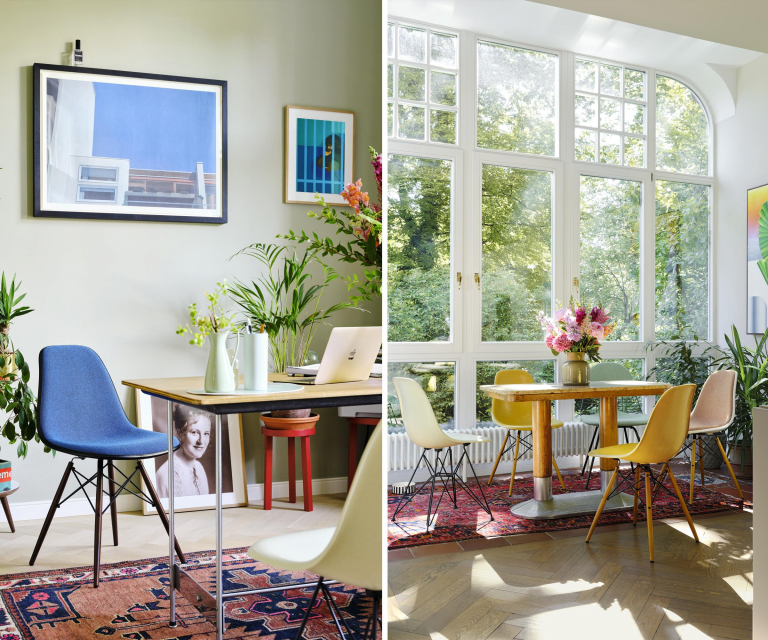 Vitra Eames DSR Fiberglass stoel zwart onderstel, parchment