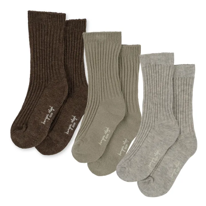 Konges Sløjd Lot 3 Chaussettes Côtelées Coton Bio | Vert kaki