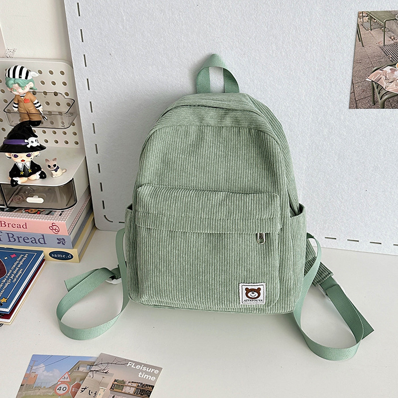 (33x27cm) Kordsamt Rucksack Fashion Umhänge Schultertasche Retro Backpack - Grün