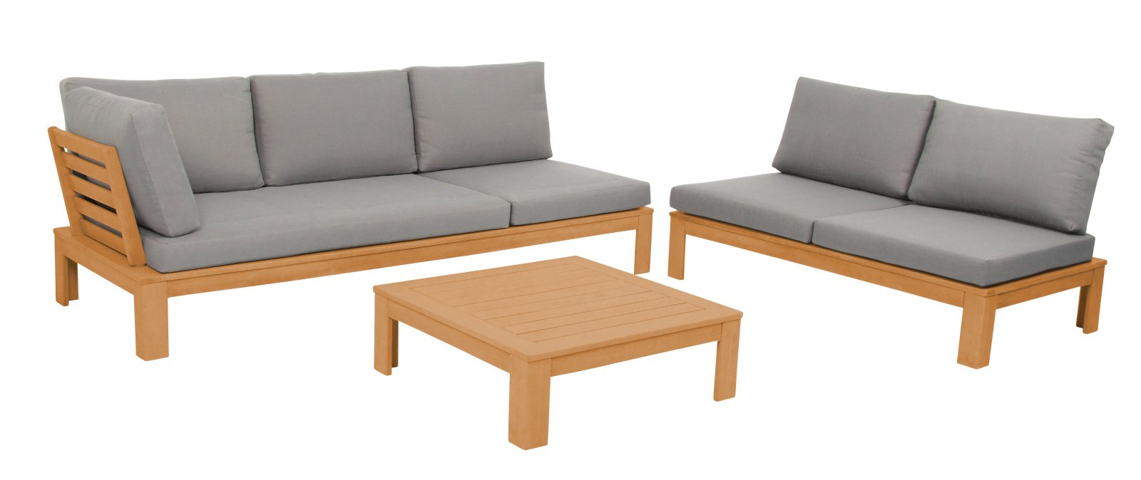3-teiliges Lounge-Set - teakfarben-grau - Akazie massiv