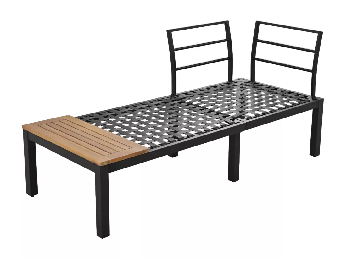 Salon de jardin en acier galvanisé, table basse et canapé modulable, pieds réglables, coussins gris
