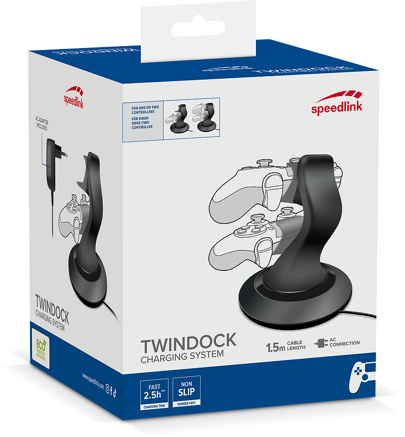 SPEEDLINK TWINDOCK Charging System with A/C Adapter - for PS4, black