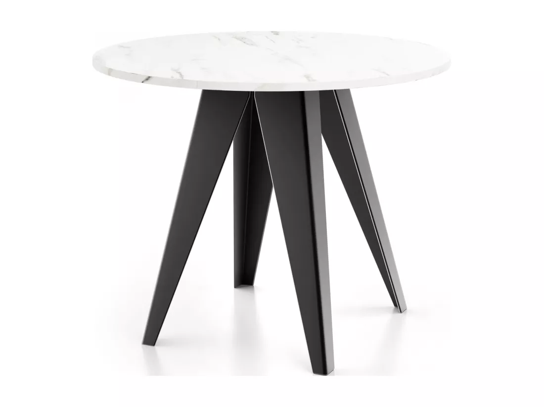 Table De Salle à Manger Ronde De Style Industriel - Moderne - Extensible De 90 Cm à 130 Cm - Pieds Métalliques Noirs - Compact Pour Petite Cuisine Ou Salon - Marbre