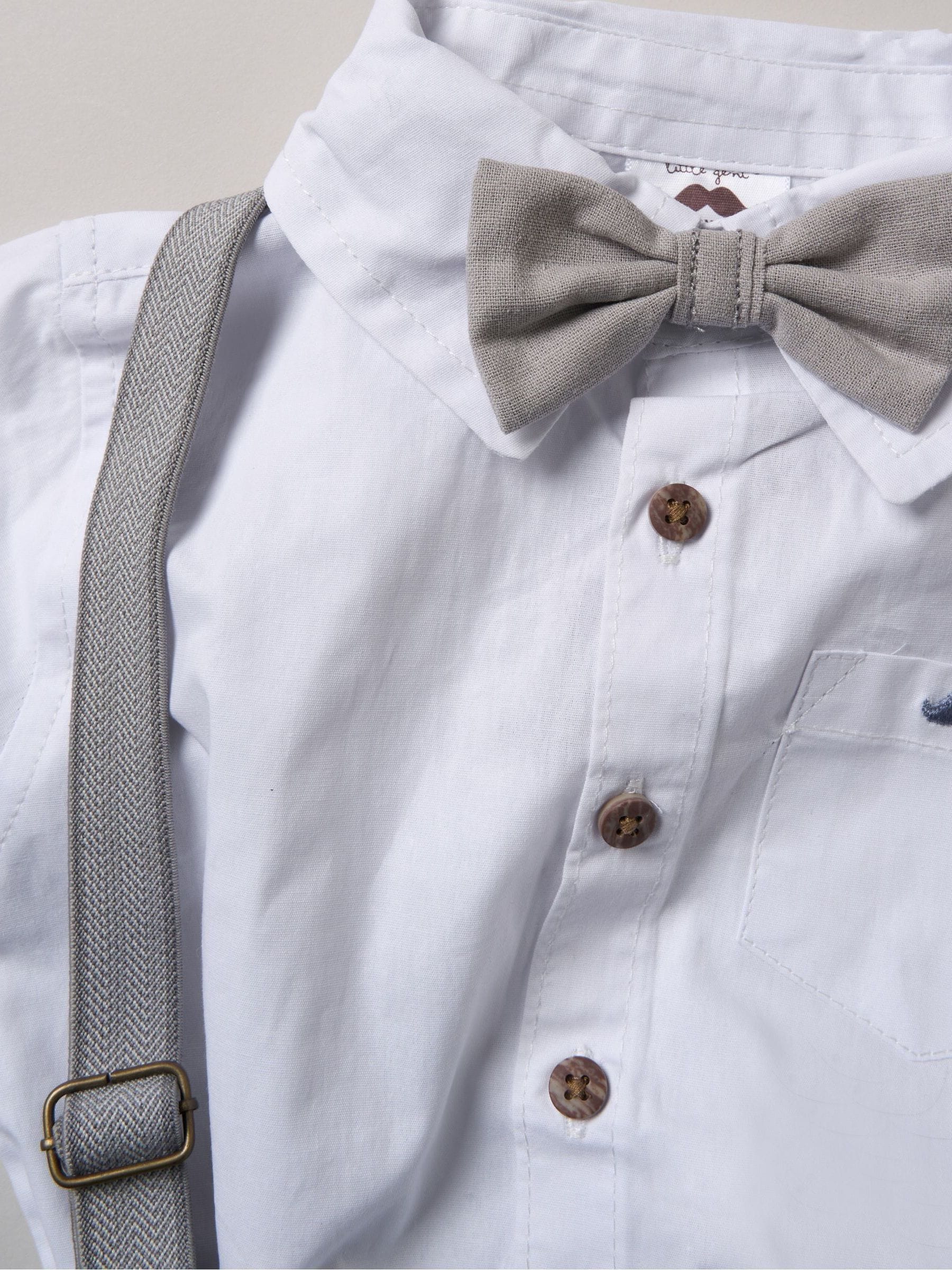 Blauw - Little Gent bodysuit-overhemd, korte broek en bretels outfitset