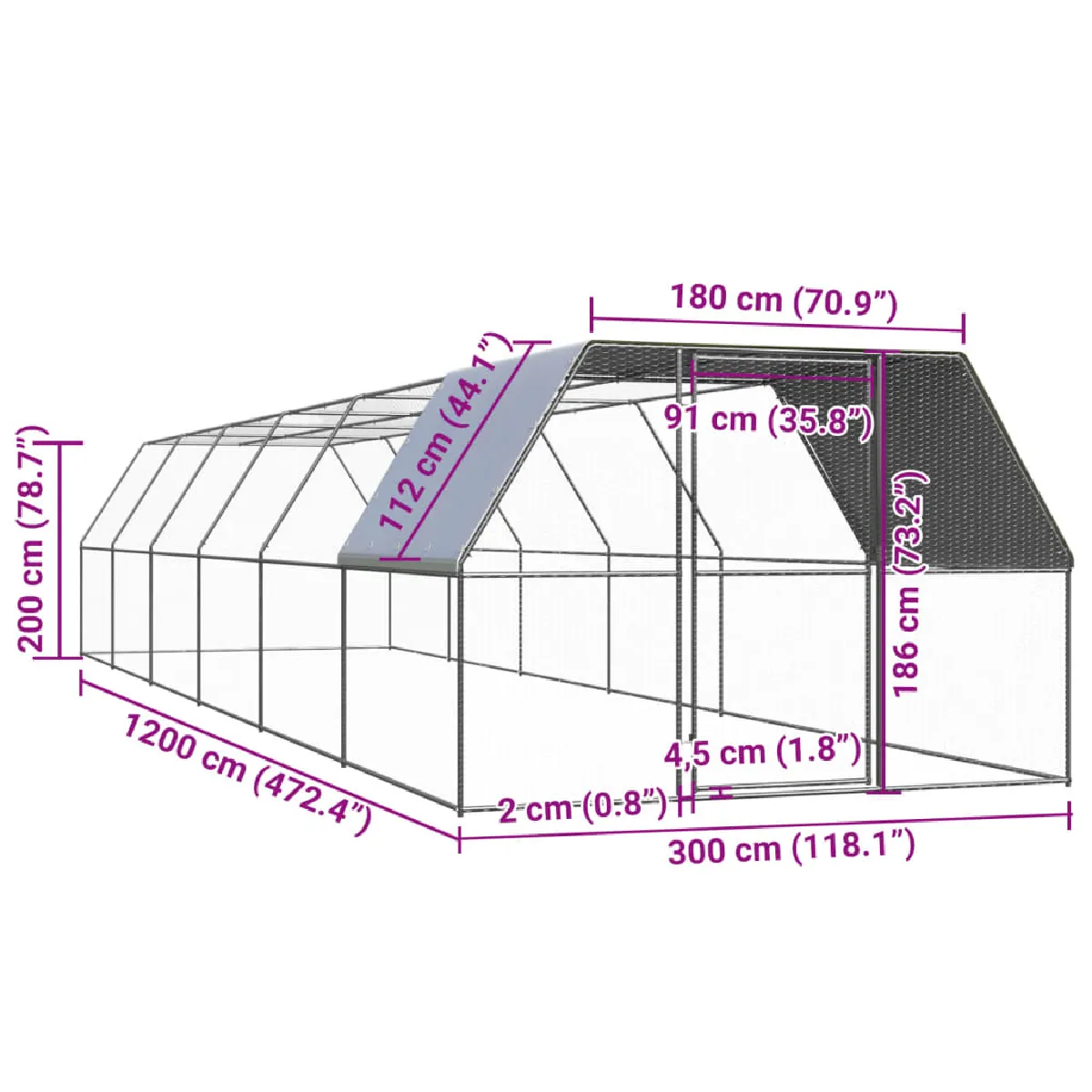 vidaXL Poulailler d'extérieur 3x12x2 m Galvanisé