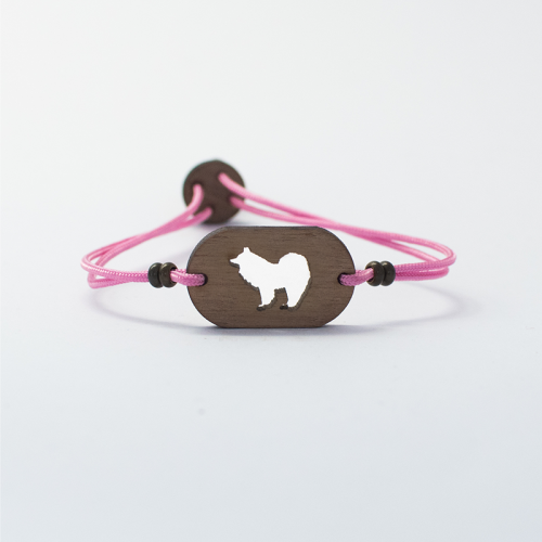 Pulseira de madeira Samoieda personalizável na cor rosa.