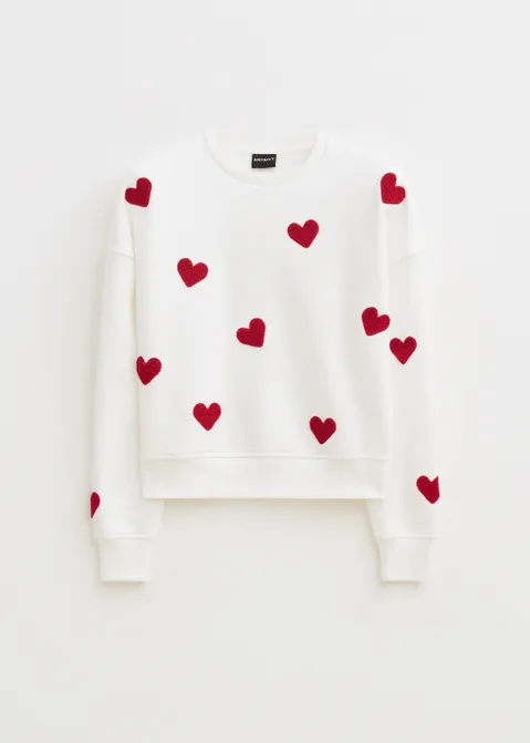 Sweater met hartjes off-white (WIT.O)