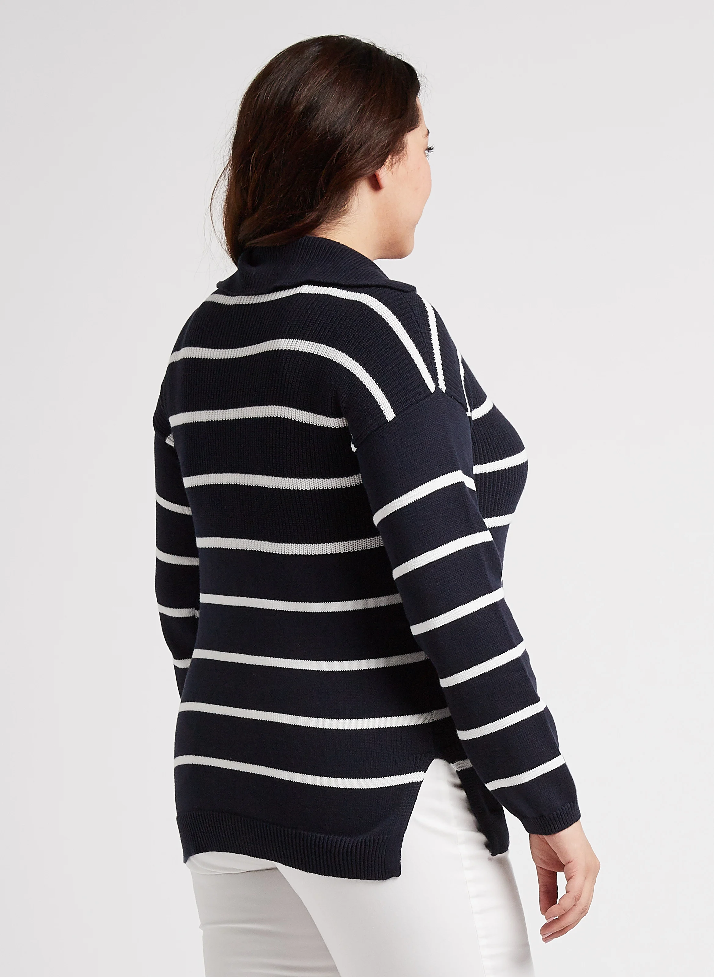 AGATA - Pull marin à col tunisien en coton| Bleu