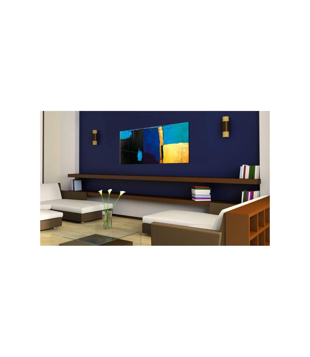 Paris Prix - Tableau Peint à La Main la Fascination Pour La Couleur Bleue 40x100cm
