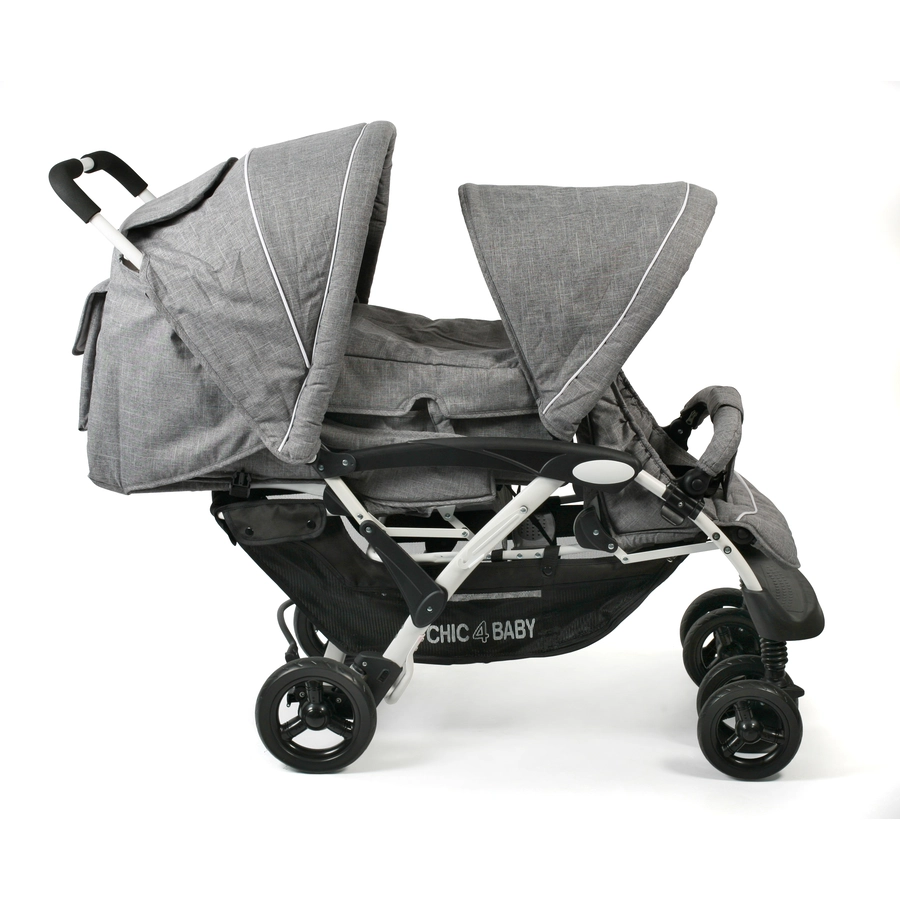 CHIC 4 BABY Geschwisterwagen DUO Melange grau-weiß