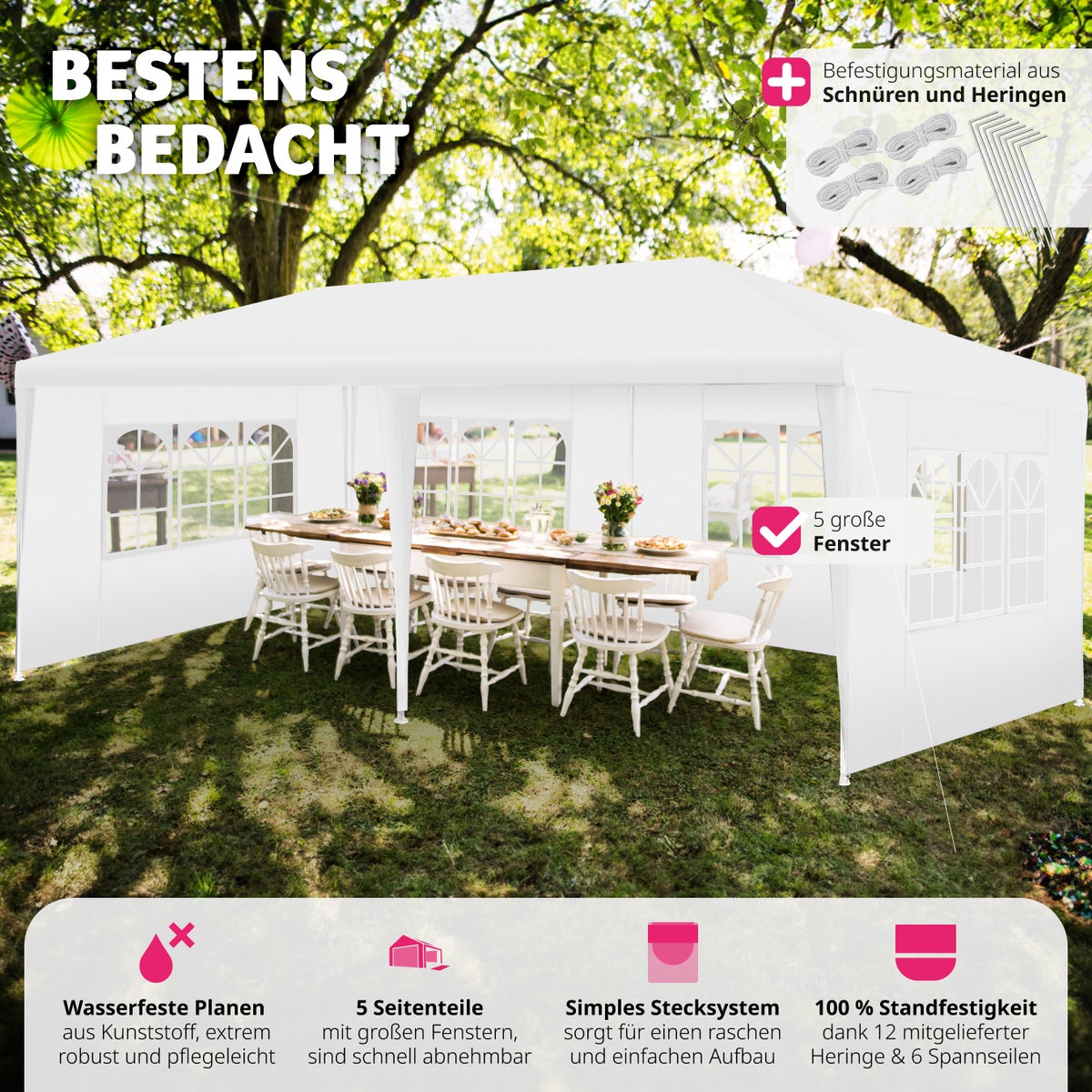tectake Vivara paviljoen 6 x 3 m inclusief scheerlijnen en haringen