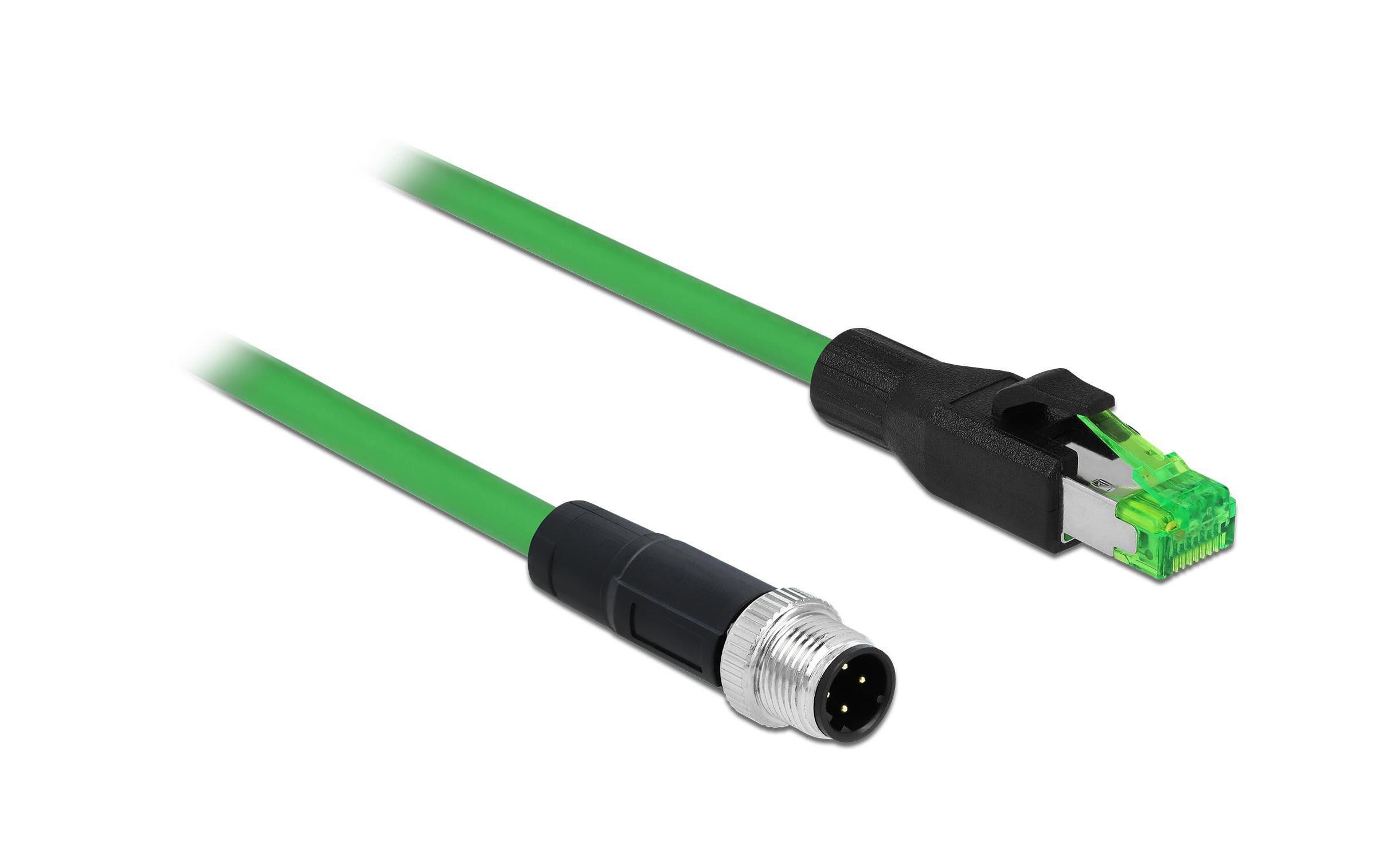 Patchkabel M12-RJ45 SF/UTP, 2 m, 4 Pin D-kodiert PROFINETDelock Netzwerkkabel M12 4 Pin D-kodiert zu RJ45 Stecker PVC 2 m