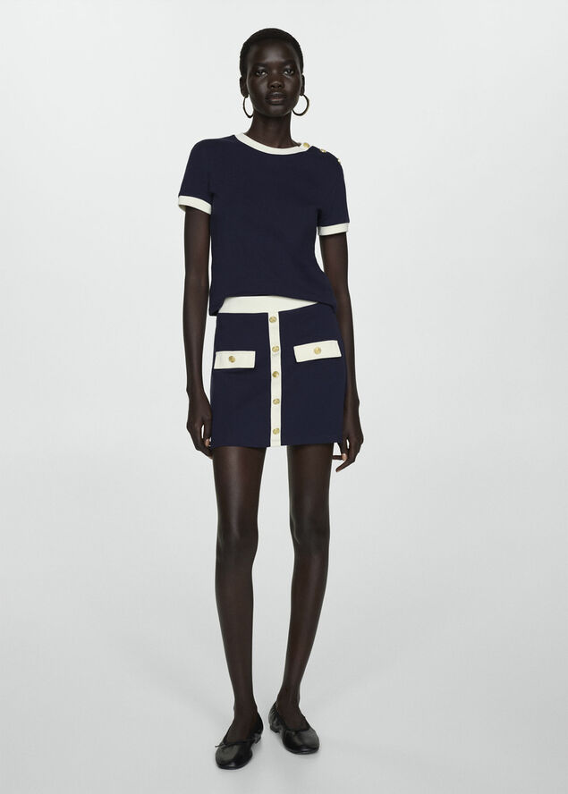 MANGO T-shirt with contrasting buttons Navy