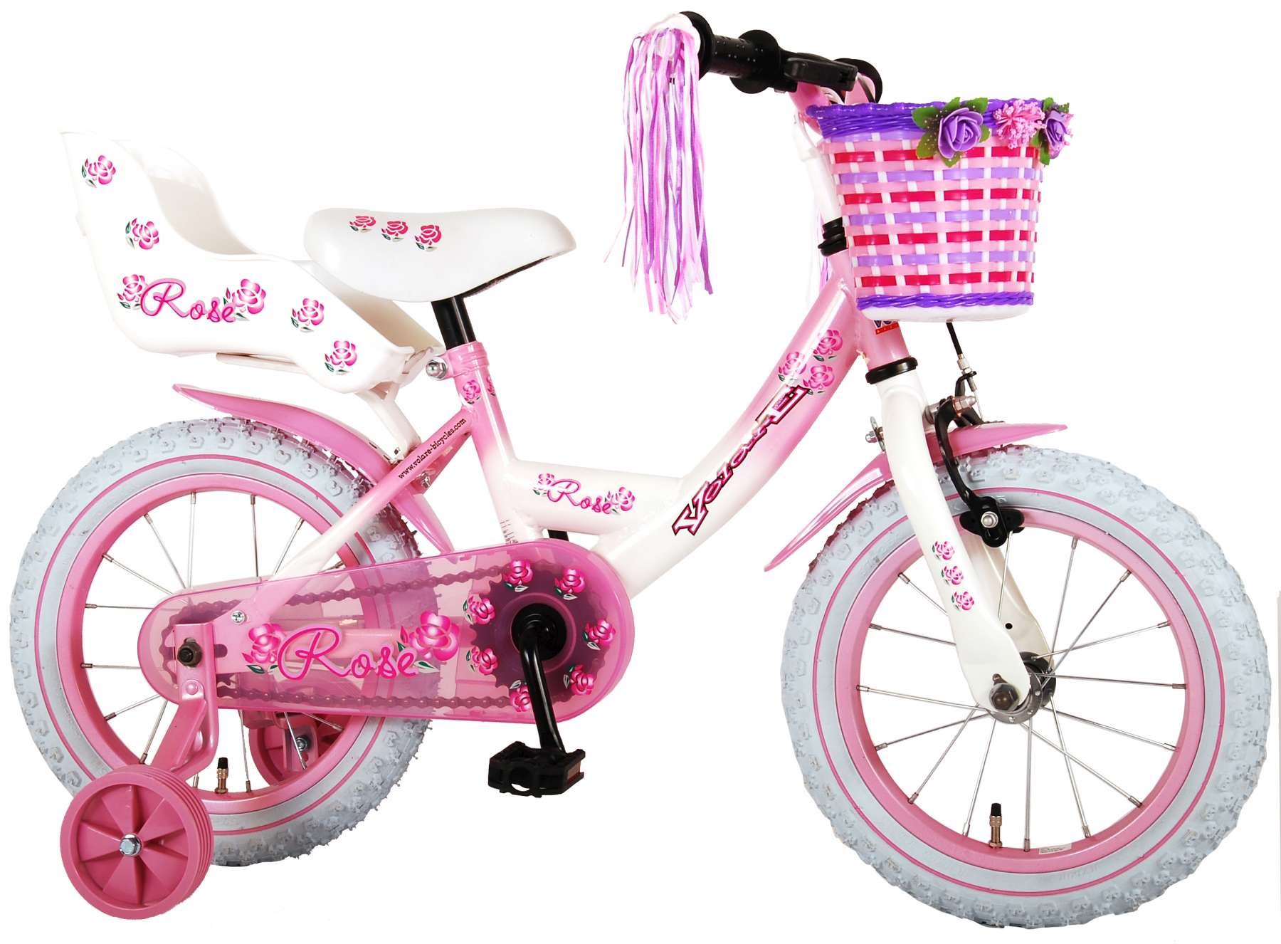 Kinderfahrrad Rose für Mädchen 14 Zoll Kinderrad in Pink/Weiß