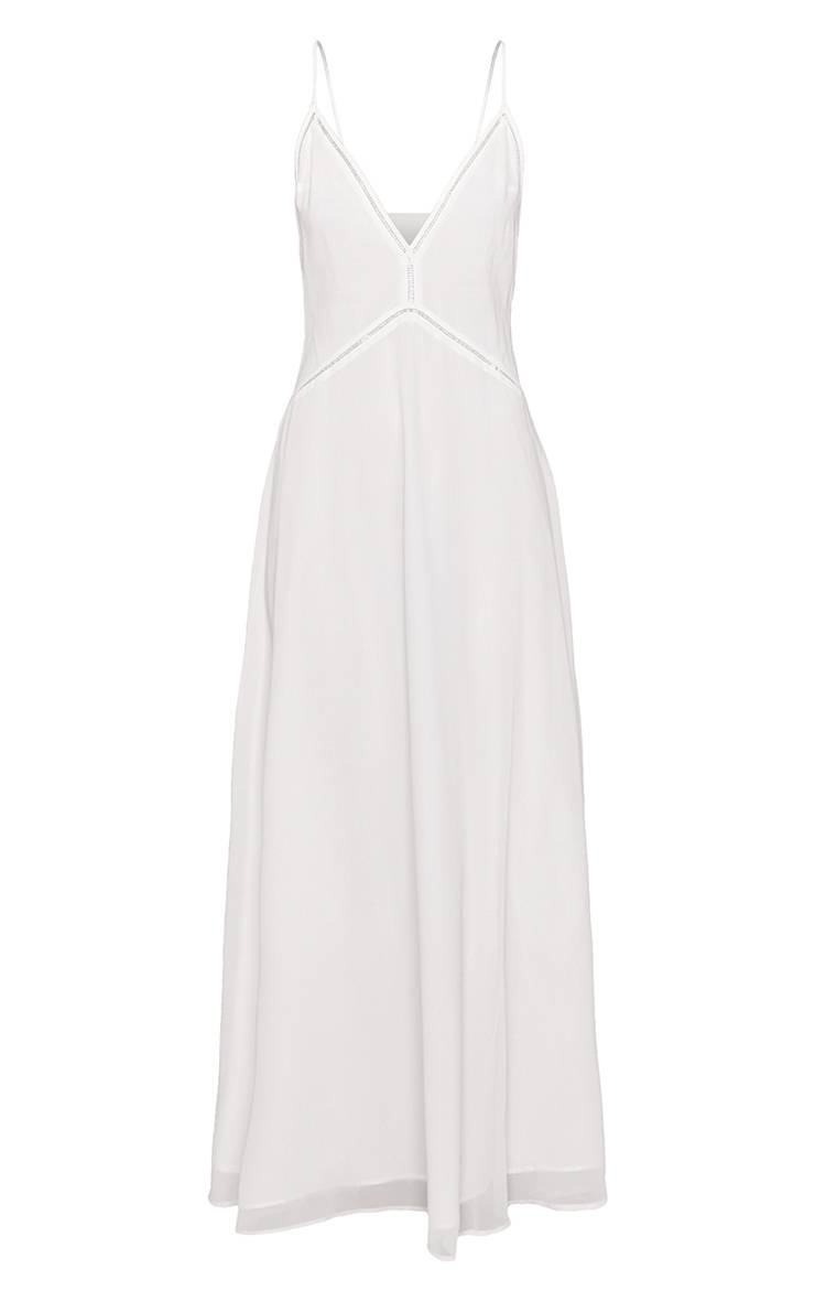 Blanc Robe Longue Fluide En Mousseline À Bretelles Fines Décolleté Plongeant Dos Nu