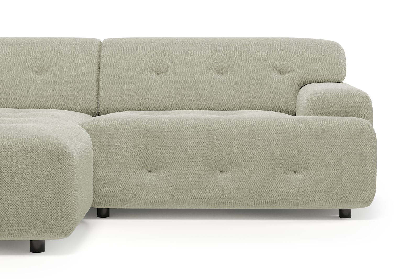 Bob sofa 1,5-seter med sjeselong venstre. Tekstil Mito 60 Tan med sorte ben.