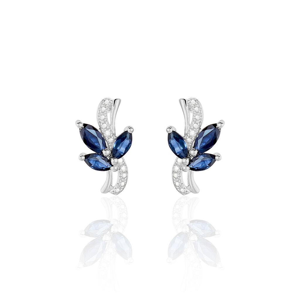 Boucles D'oreilles Puces Angie Or Blanc Saphir Et Diamant