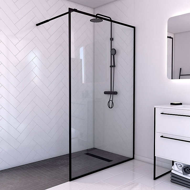 Paroi de douche à l'italienne noir Galedo Dark Edge transparent l.120 x H.200 cm