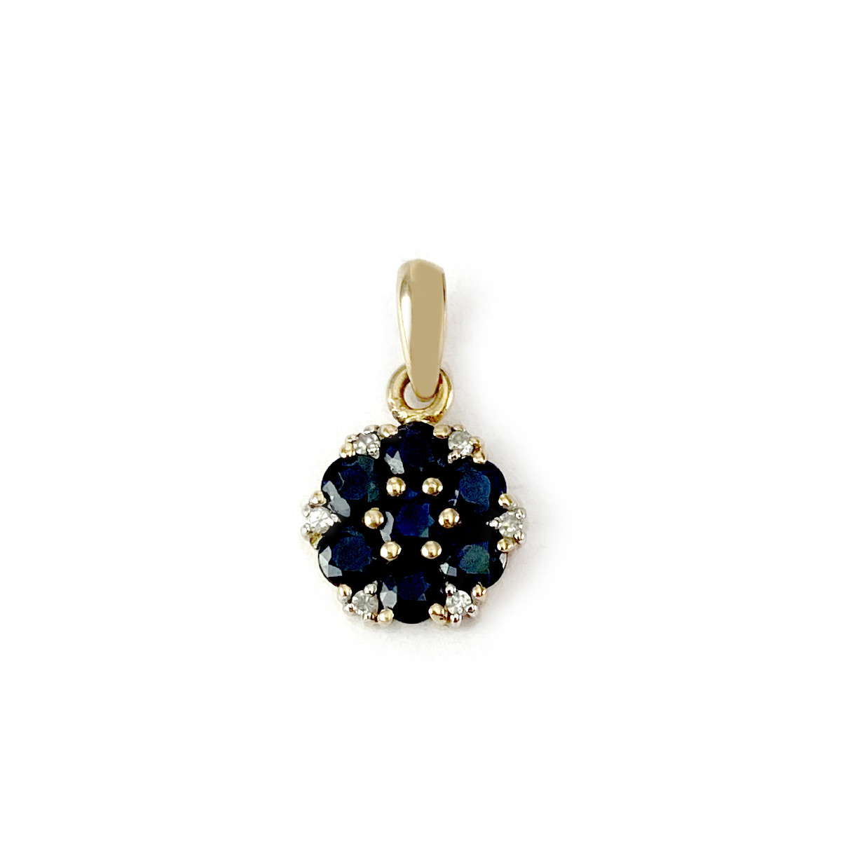 Pendentif or 375 2 tons fleur saphirs et diamants