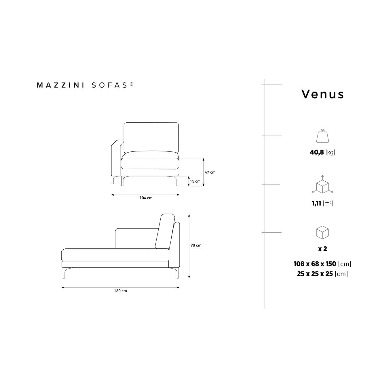Mazzini Sofas Chaise Longue Gauche Venus gris foncé - 160x104x90 cm