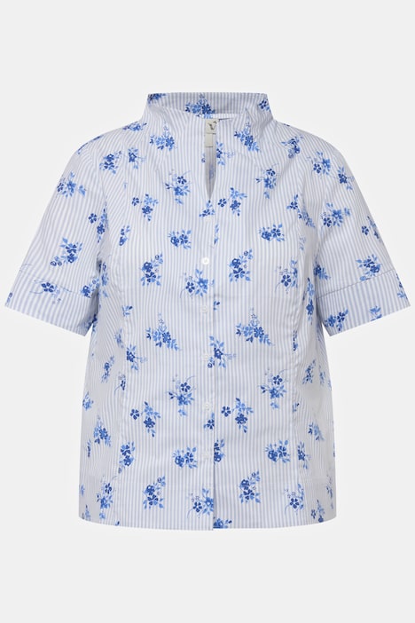 Bluse, Blüten, Streifen, Kelchkragen, Halbarm