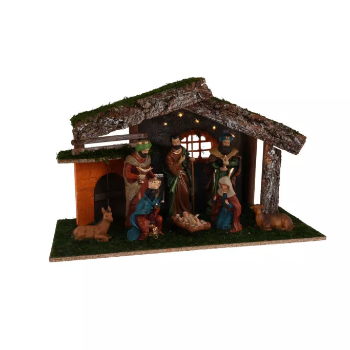 Crèche de Noël complète et lumineuse (H30 cm) Sainte-Christine