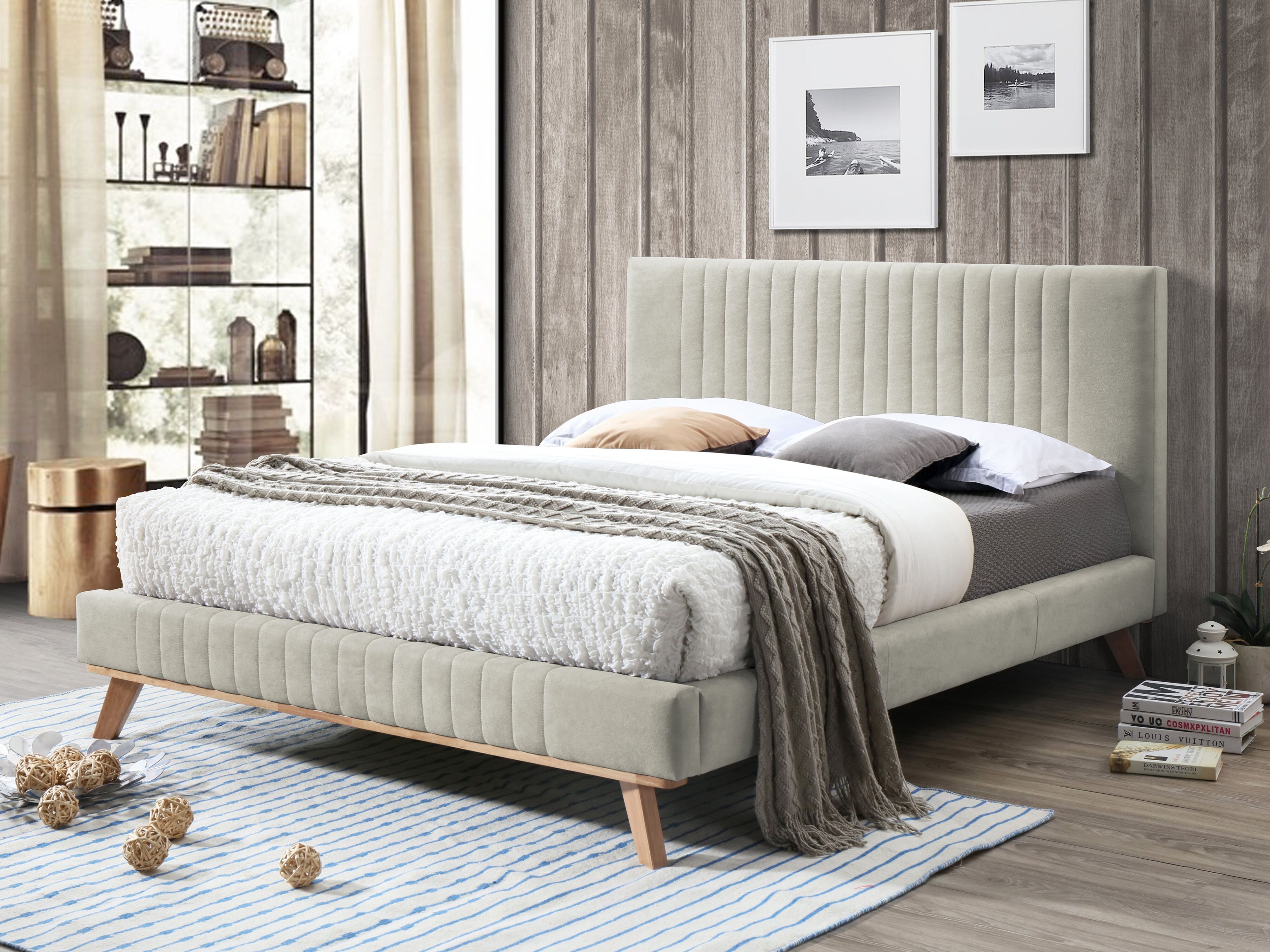 Bed Chenille TALENCE 180 x 200 cm Lichtbeige