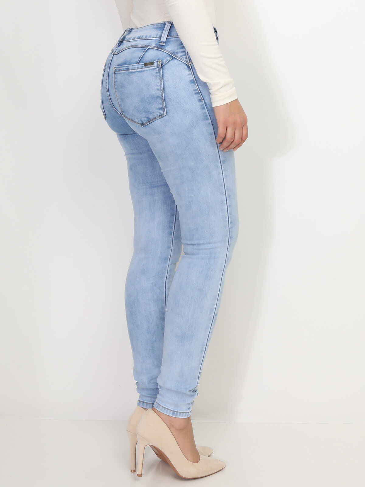 Jeans slim push-up- Bleu clair