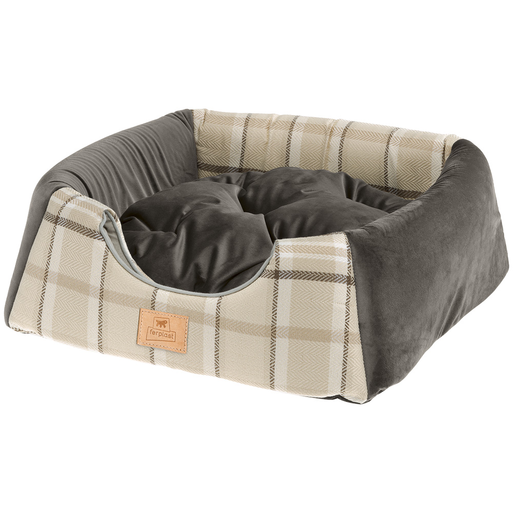 Ferplast, maisonnette pour chats d'intérieur edinburgh, couchage avec coussin, lit pour chats, écossais, velours doux, lavable,