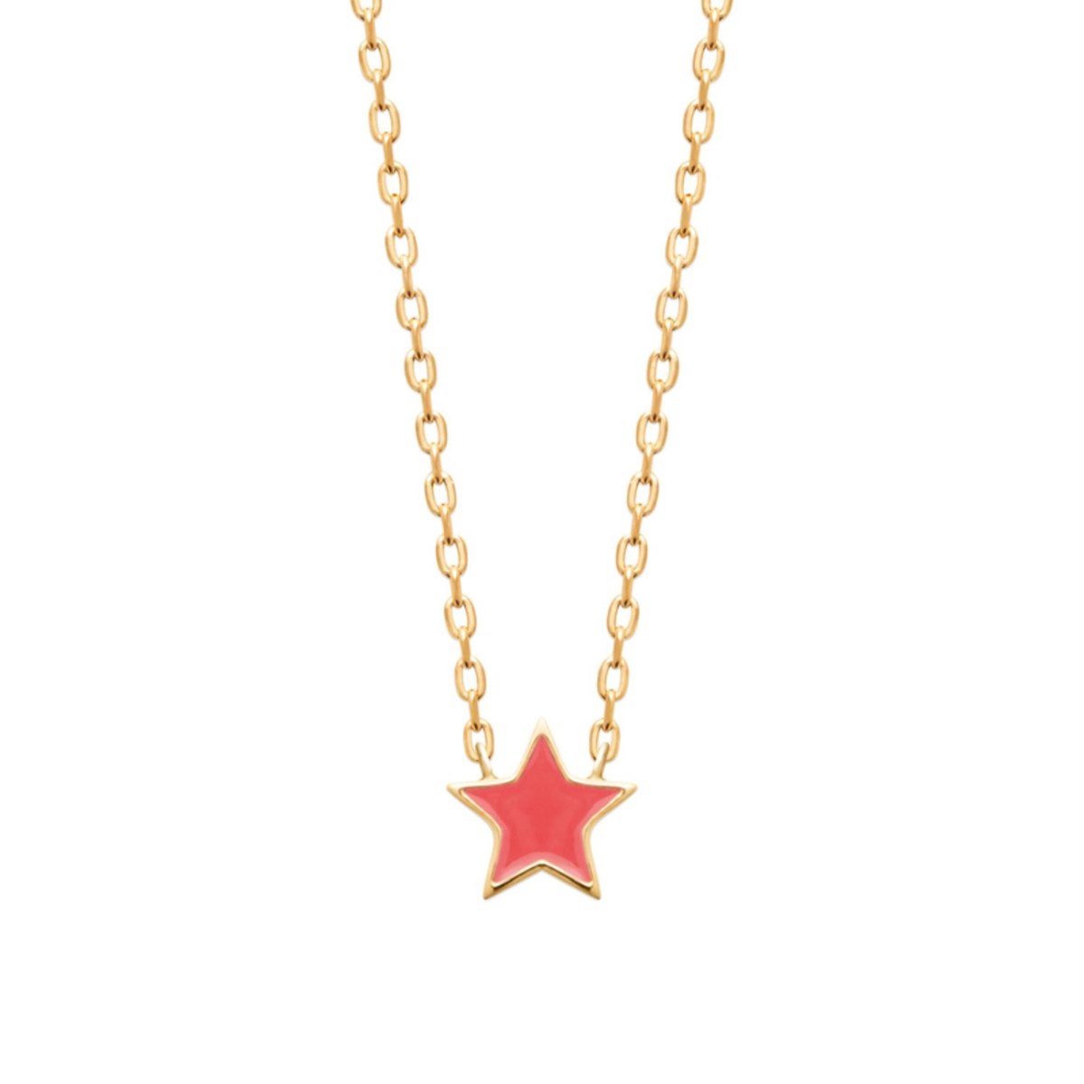 Collier étoile émail coloré rose Plaqué OR 750 3 microns