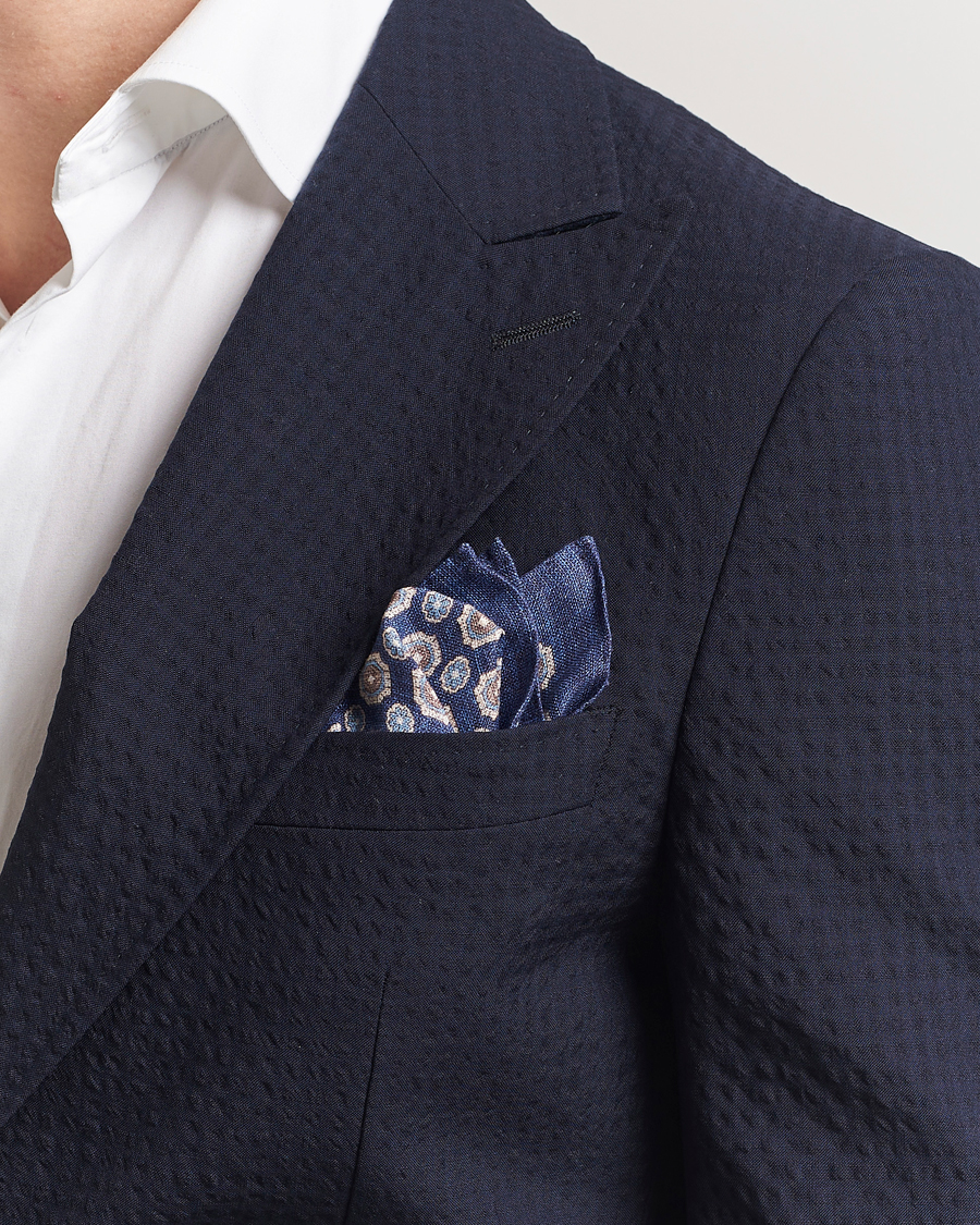 Amanda Christensen Linen Printed Medallion Pocket Square Navy